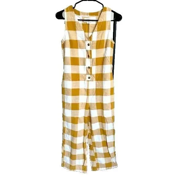 Anthropologie Trovata Birds of Paradise Jumpsuit Sz S Plaid Sleeveless V Neck - Picture 6 of 9